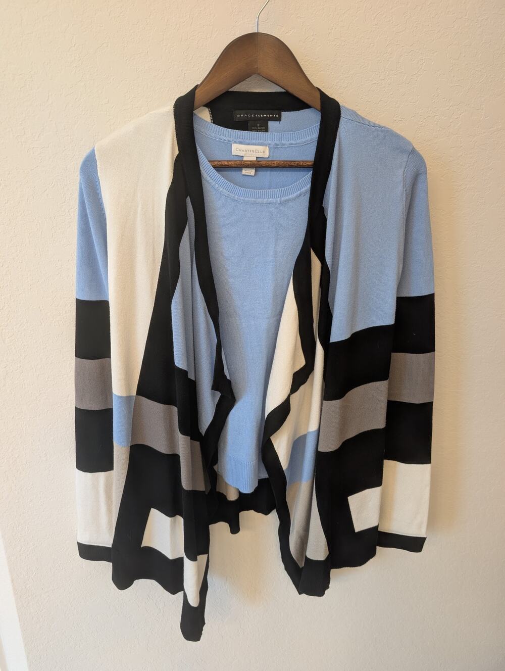 2 piece Colorblock cardigan & matching shell Sz S